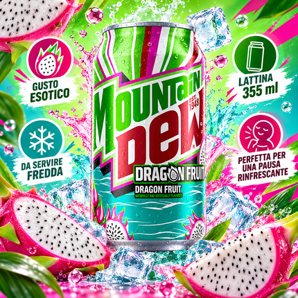 Mountain Dew Dragon Fruit – Erfrischungsgetränk mit Drachenfruchtgeschmack 355 ml