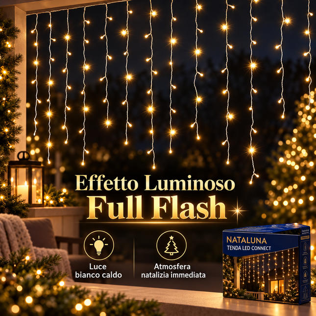 Nataluna Connect – Lichtervorhang mit 160 LEDs, Full-Flash, für den Innen- und Außenbereich, 5 × 0,9 m