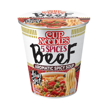 Nissin Cup Noodles 5 Spices Beef 64 g – Aromatische scharfe Rindfleischsuppe