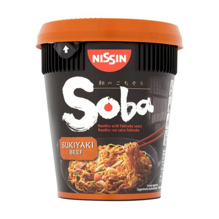 Nissin Soba Sukiyaki Beef Cup 90 g – Noodles Wok Style al Gusto Manzo Sukiyaki