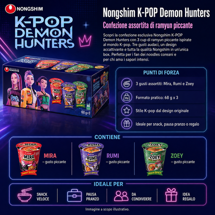 Nongshim KPop Demon Hunters Spicy Ramyun – 3 Geschmacksrichtungen Set 3 × 68 g