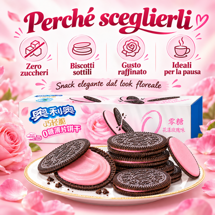 Oreo Ultra Thins Rose Zero Sugar – Biscotti al Gusto Rosa – 95 g
