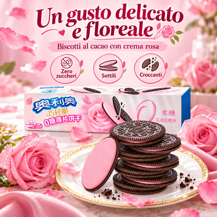 Oreo Ultra Thins Rose Zero Sugar – Biscotti al Gusto Rosa – 95 g