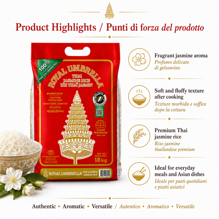 Royal Umbrella Thai Jasmine Rice 18kg – 100% Original Thai