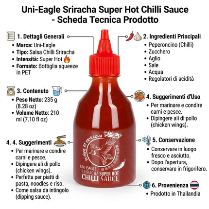 Salsa Sriracha Super Hot Uni-Eagle 210ml | Piccantezza Estrema