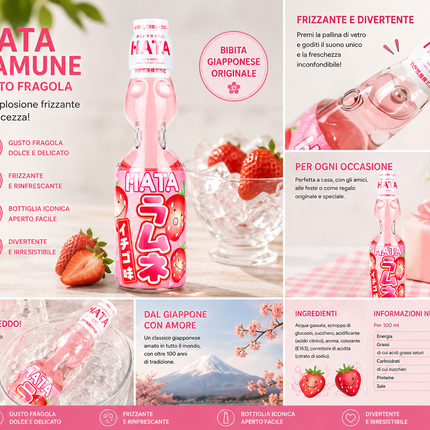 HATA Ramune Fragola 200ml – Bevanda Gassata Giapponese al Gusto Fragola
