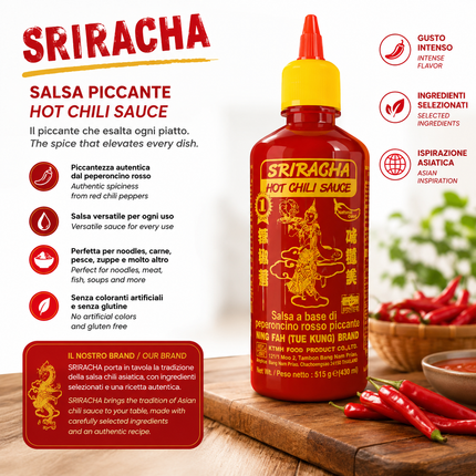 Sriracha Hot Chili Sauce Salsa Piccante al Peperoncino 450 ml