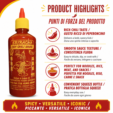 Sriracha Hot Chili Sauce Salsa Piccante al Peperoncino 450 ml