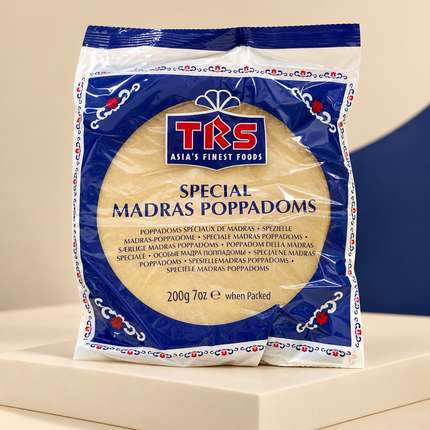 TRS Special Madras Poppadoms 200 g | Galettes indiennes croustillantes à frire