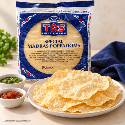 TRS Special Madras Poppadoms 200 g | Galettes indiennes croustillantes à frire