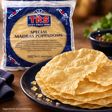 TRS Special Madras Poppadoms 200 g | Galettes indiennes croustillantes à frire