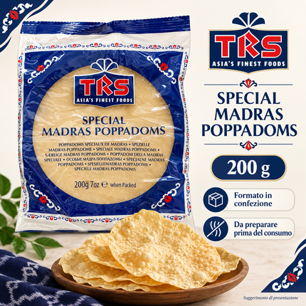 TRS Special Madras Poppadoms 200 g | Galettes indiennes croustillantes à frire