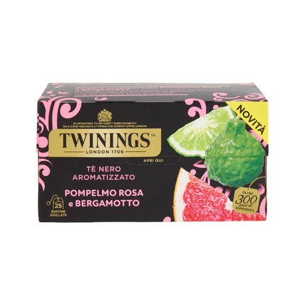 Twinings Tè Nero Aromatizzato Pompelmo Rosa e Bergamotto – 25 Filtri Sigillati 50 g
