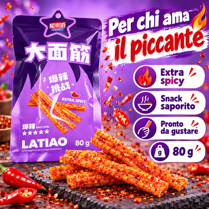 Xing Mai Yu Latiao Extra Piccante – Snack di Seitan Speziato 80 g