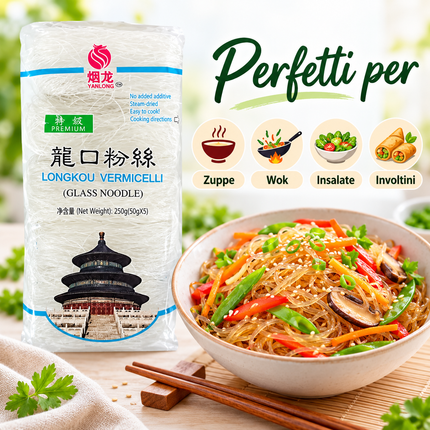 Yanlong Longkou Vermicelli Premium – Noodles di vetro 250 g (5 × 50 g)