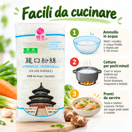 Yanlong Longkou Vermicelli Premium – Noodles di vetro 250 g (5 × 50 g)