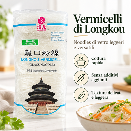 Yanlong Longkou Vermicelli Premium – Noodles di vetro 250 g (5 × 50 g)