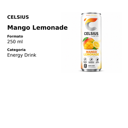 CELSIUS Mango Lemonade 250 ml - dettagli prodotto e formato