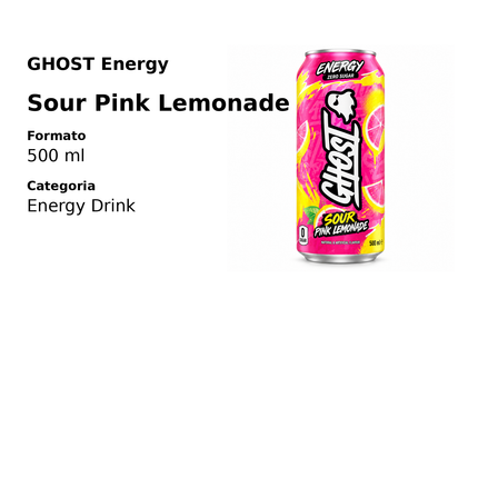GHOST Energy Sour Pink Lemonade Zero Sugar 500 ml - dettagli prodotto e formato