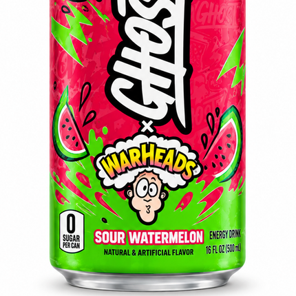 GHOST Energy x WARHEADS Sour Watermelon Zero Sugar 500 ml - 口味特写