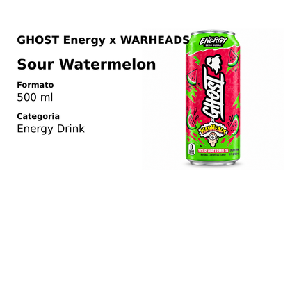 GHOST Energy x WARHEADS Sour Watermelon Zero Sugar 500 ml - dettagli prodotto e formato