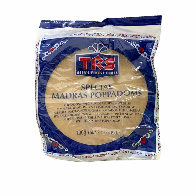 TRS Special Madras Poppadoms – 200g | Sfoglie Indiane Croccanti Pronte da Friggere