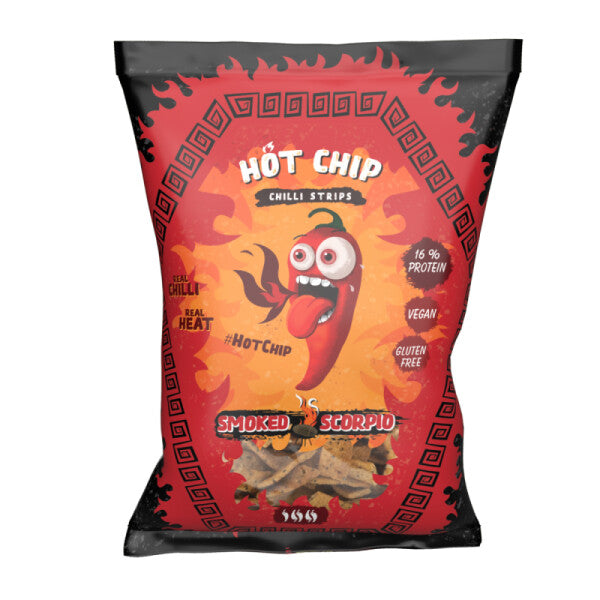 Hot Chip Chilli Strips Smoked Scorpio 80 g – Extrem scharfer, geräucherter Chilischoten-Snack, proteinreich, vegan und glutenfrei